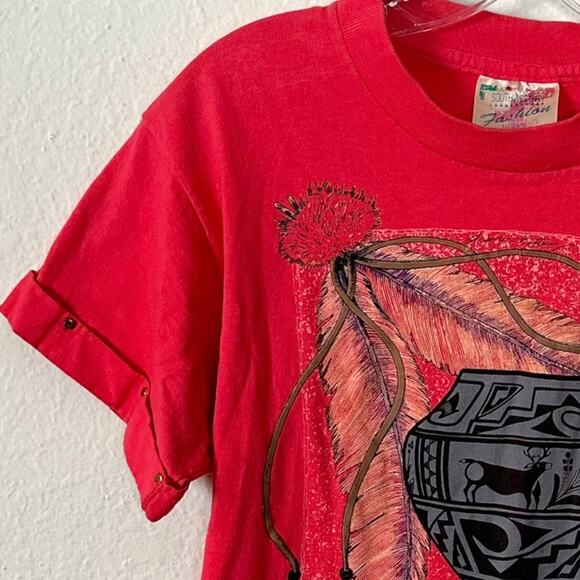 Vintage Southwestern Western Aztec Studded Single Stitch Tee T-Shirt Hazelwood M - Picture 3 of 13